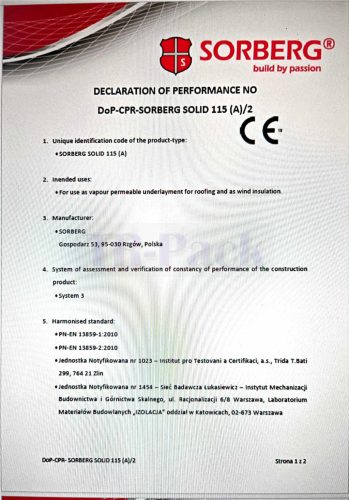 SORBERG 115g/m2, 3 rétegű páraáteresztő tetőfólia 75m2
