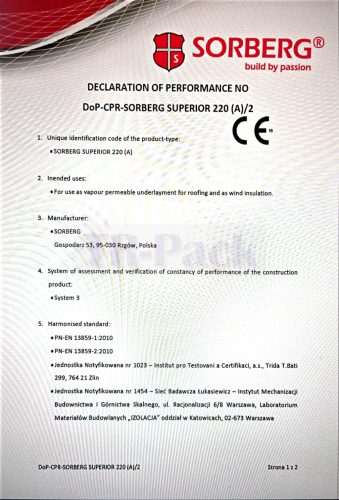 SORBERG 220g/m2, 3 rétegű páraáteresztő tetőfólia 75m2