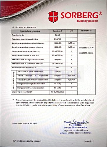 SORBERG 150g/m2, 3 rétegű páraáteresztő tetőfólia 75m2