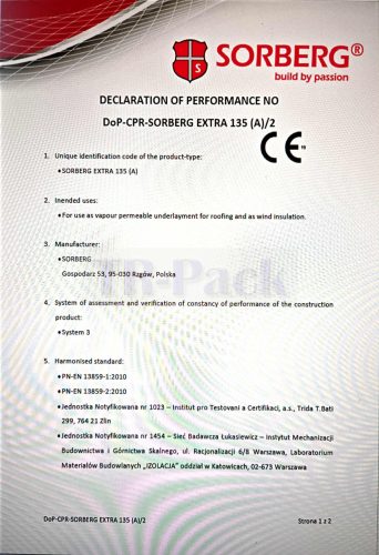 SORBERG 135g/m2, 3 rétegű páraáteresztő tetőfólia 75m2